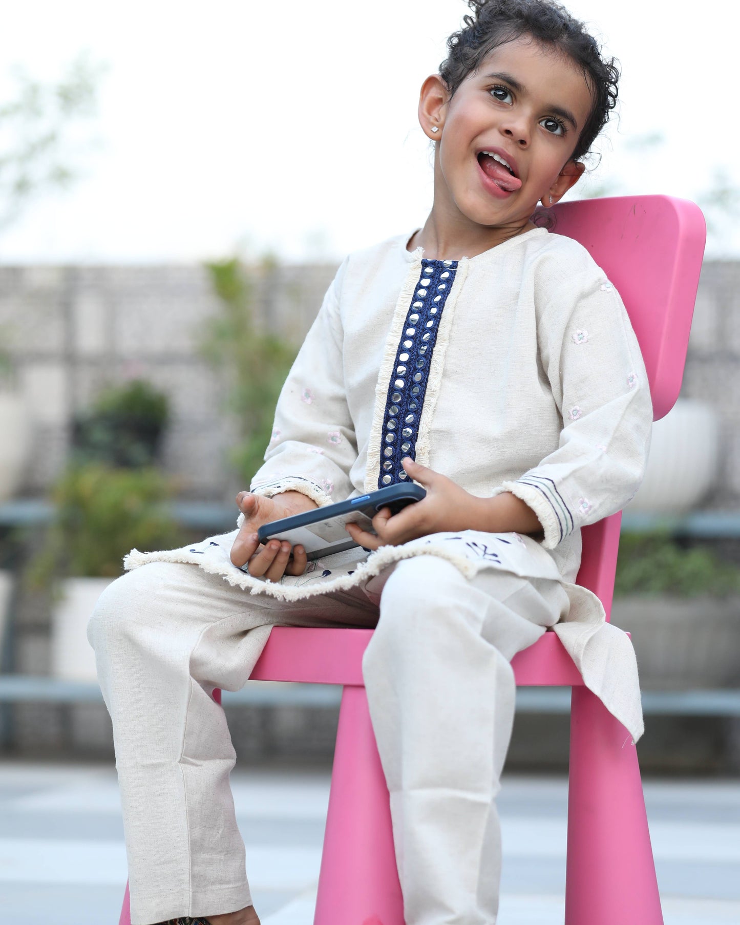 Blue Cotton Floral Embroided Kurta Set