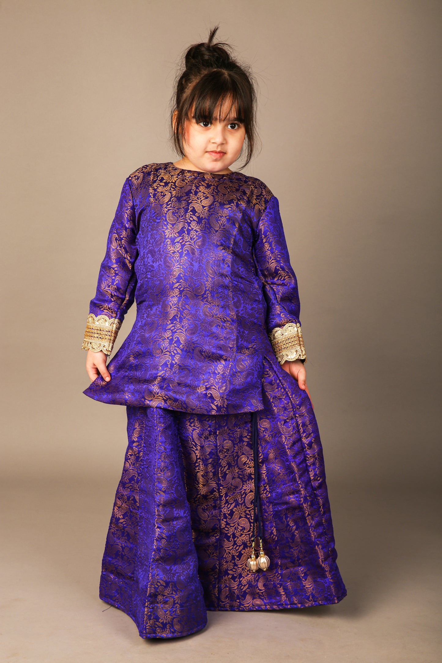Dark Blue Banarsi Kurti Lahenga without Dupatta