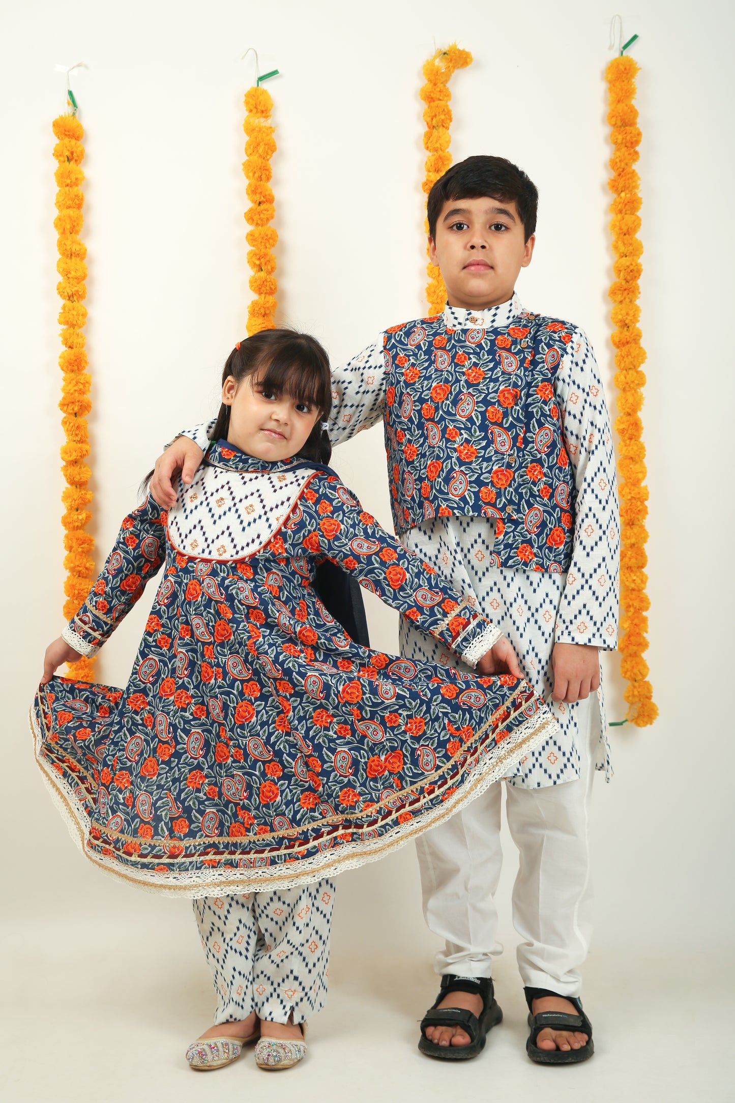 Genda Phool Cotton Frock with Trouser - Girls