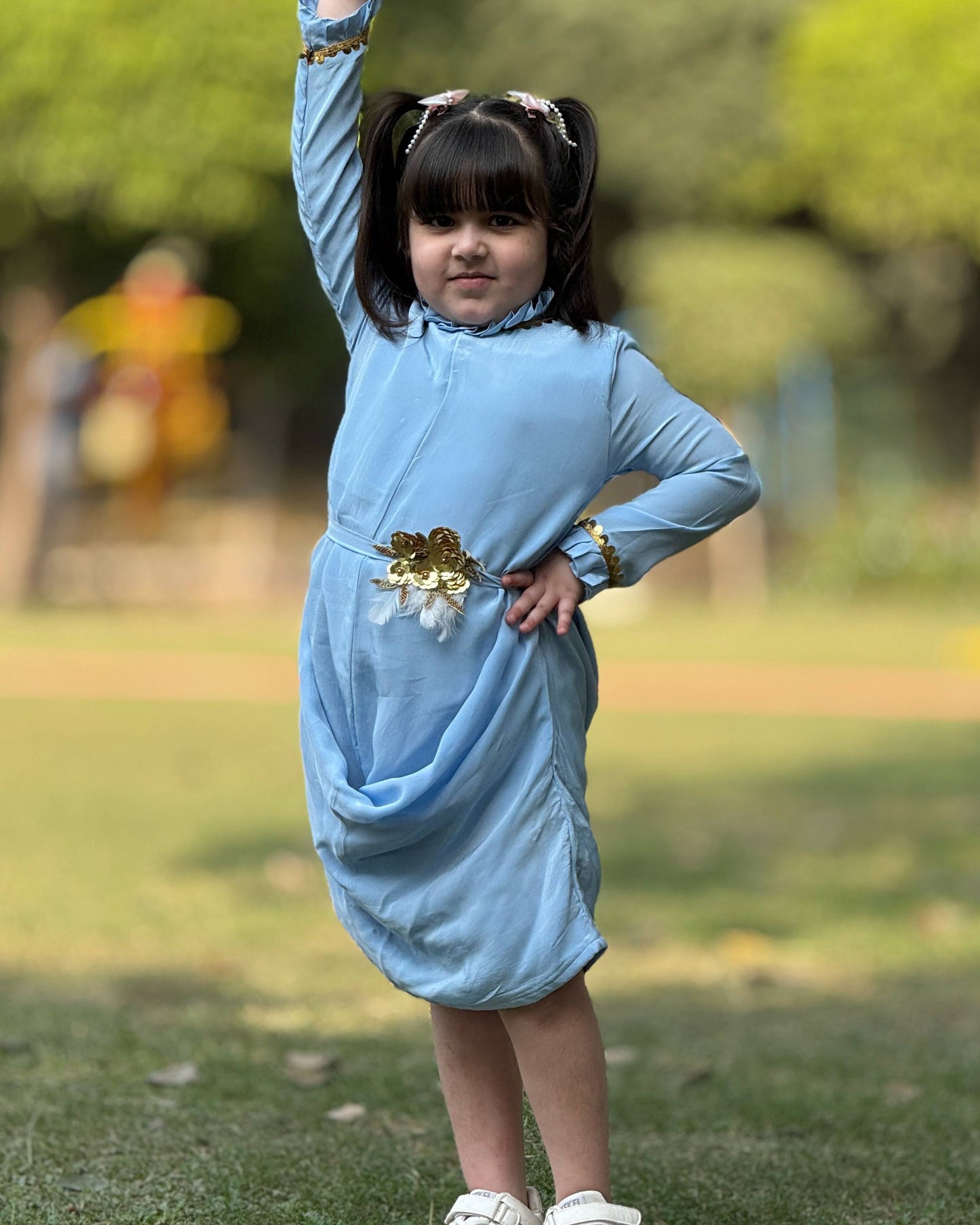 Crepe Blue - One Piece Dress Party Wear