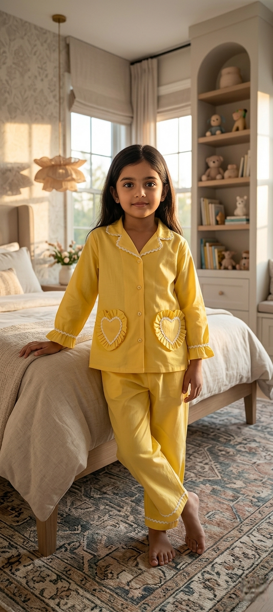 2 Piece Night Suit Set for Girls (Yellow)