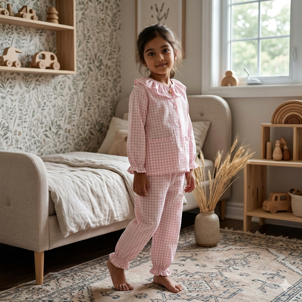 2 Piece Night Suit Set for Girls (Pink)