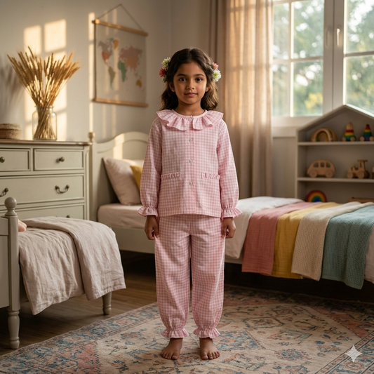 2 Piece Night Suit Set for Girls (Pink)