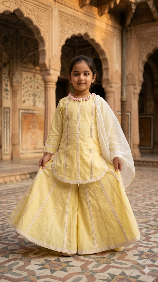 Yellow Cotton Sharara Set