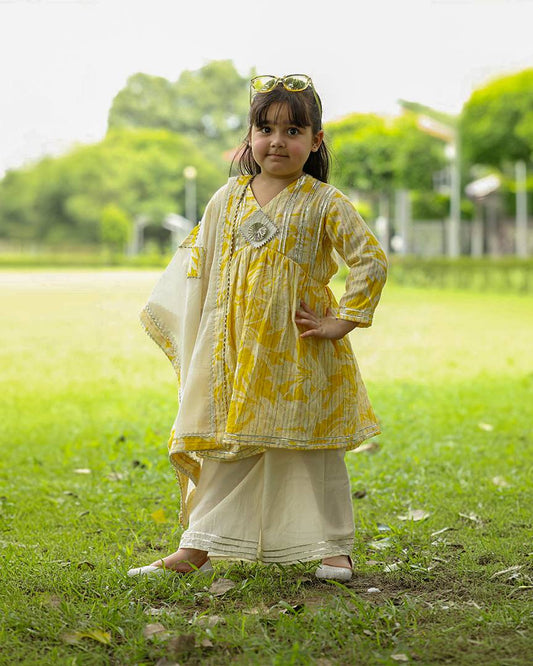 Laddoo Peela Alia Cut Sharara Set with Heavy Dupatta for Girls