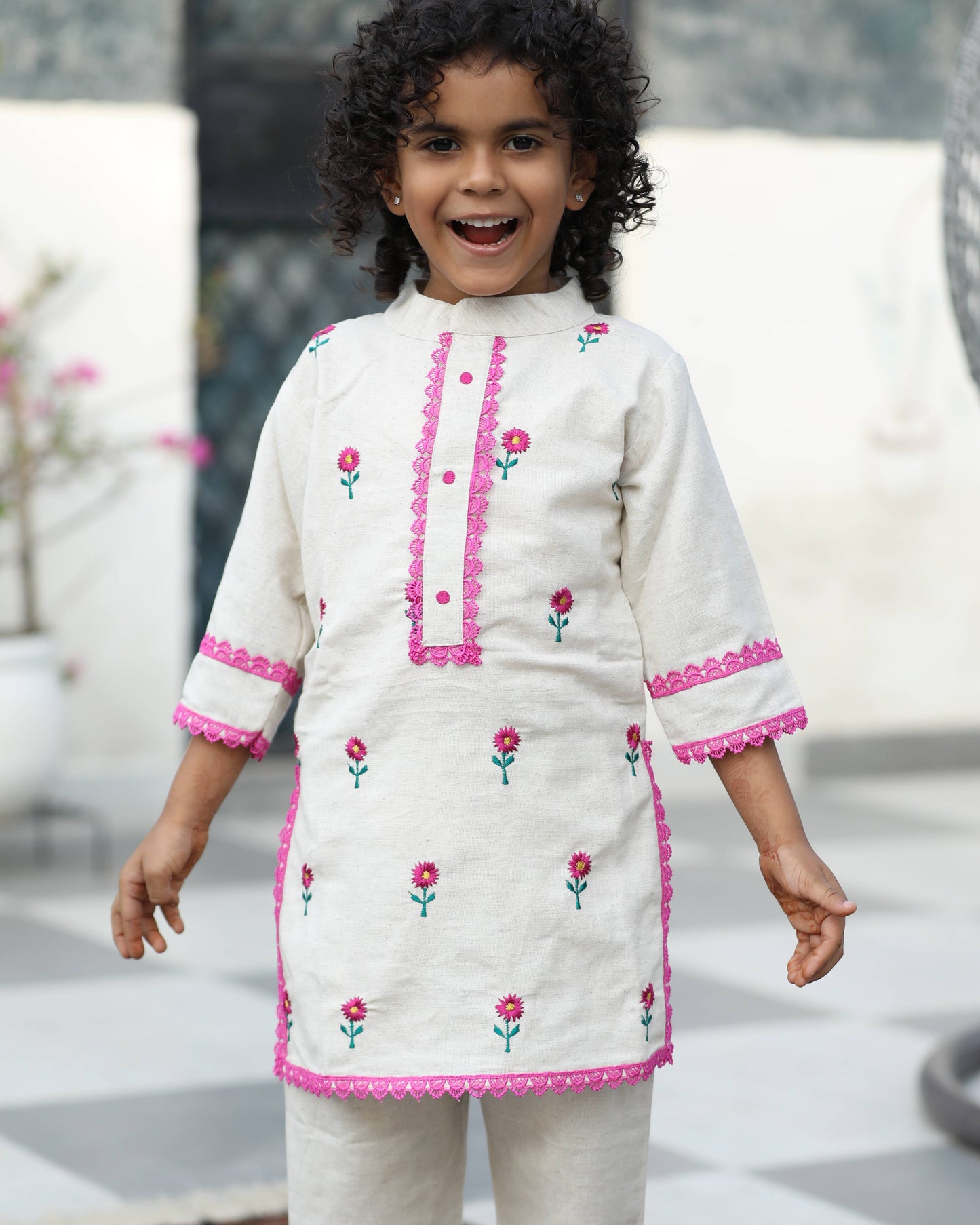 Cotton Rayon Floral Embroided Kurta Set