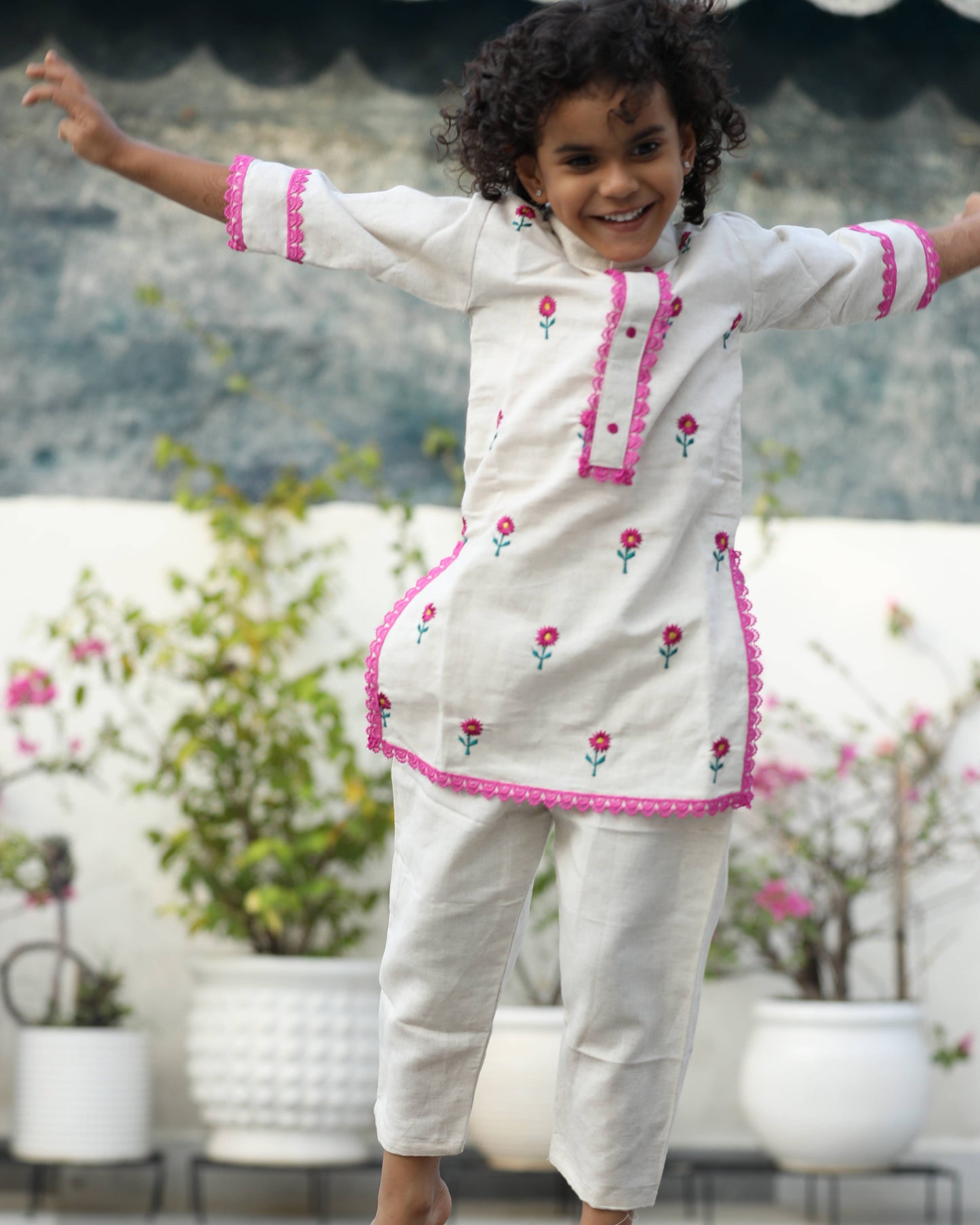 Cotton Rayon Floral Embroided Kurta Set