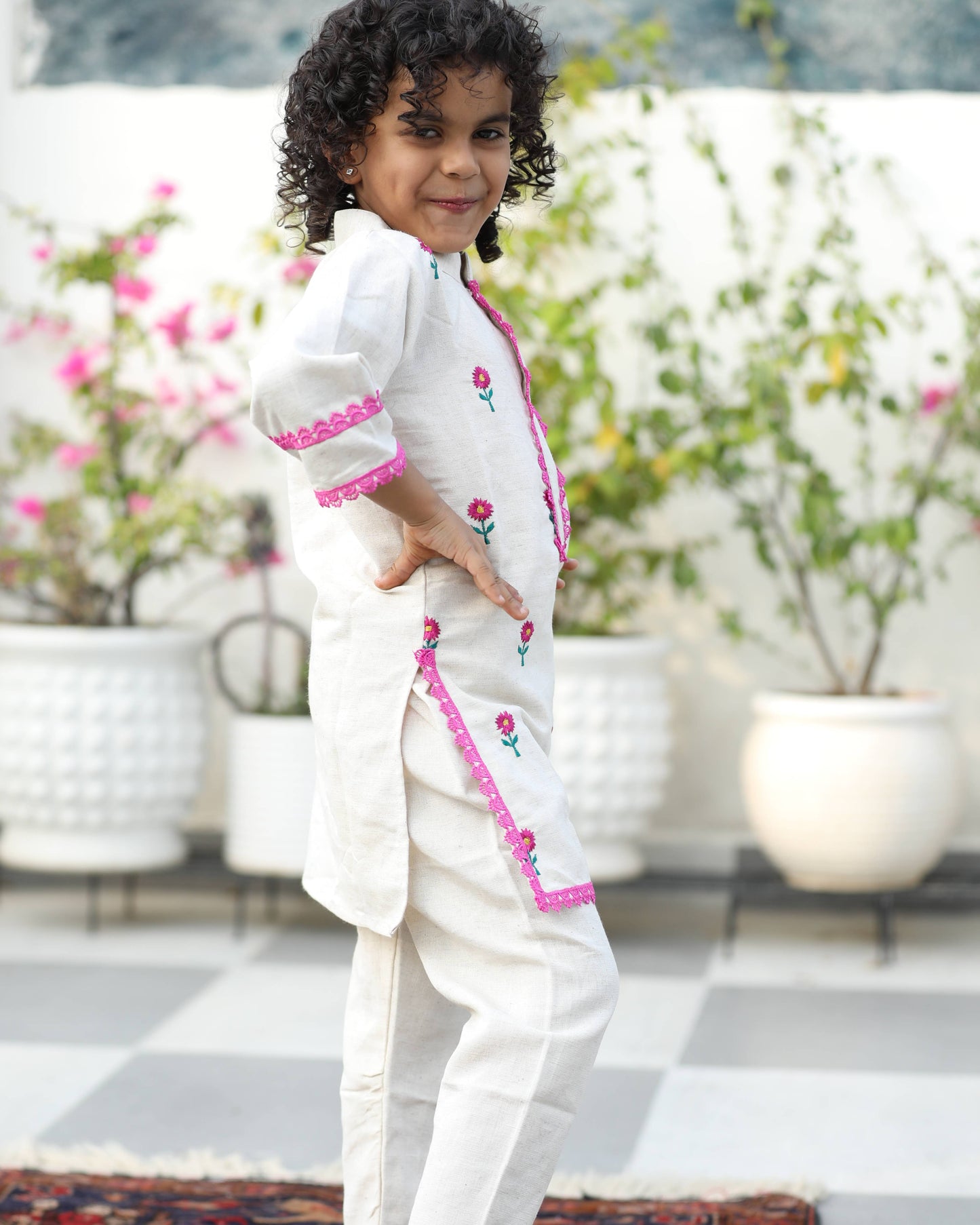 Cotton Rayon Floral Embroided Kurta Set