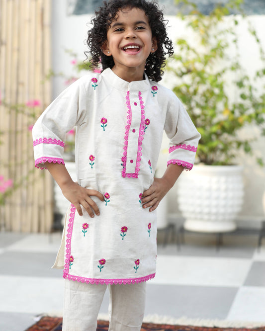 Cotton Rayon Floral Embroided Kurta Set