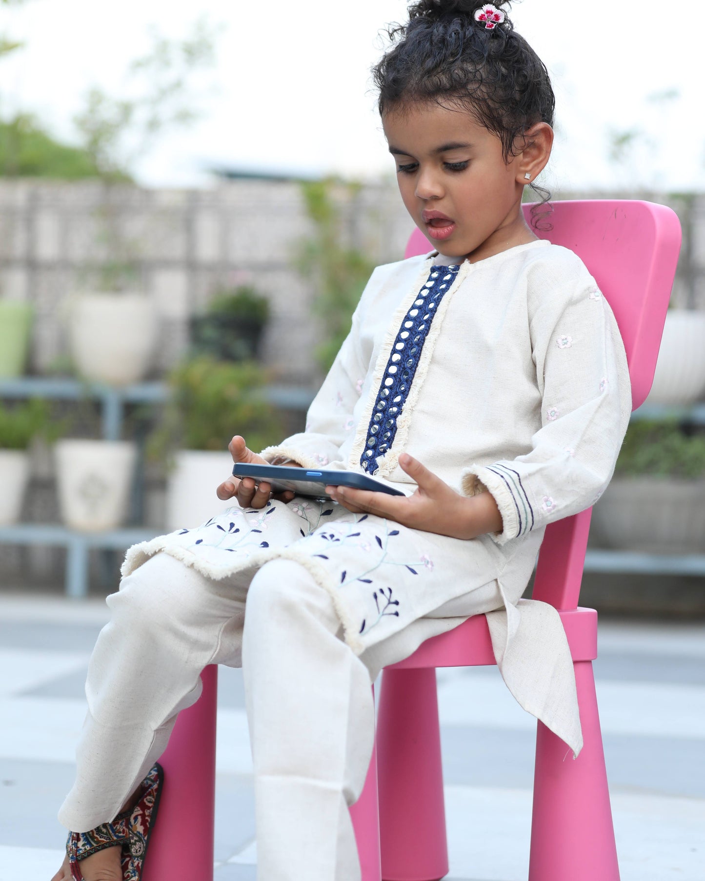 Blue Cotton Floral Embroided Kurta Set