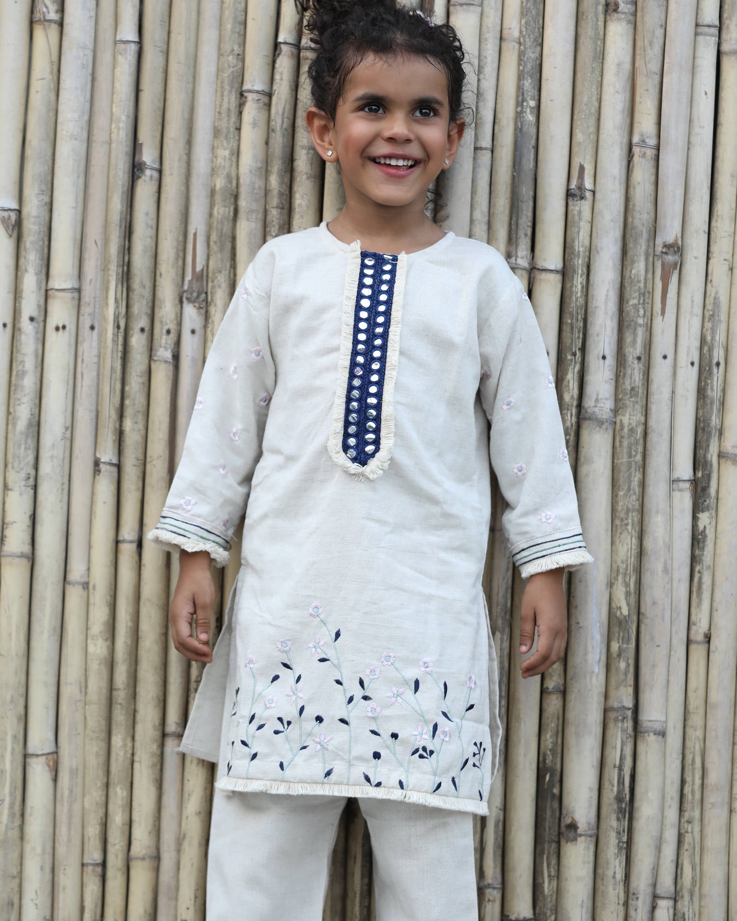 Blue Cotton Floral Embroided Kurta Set