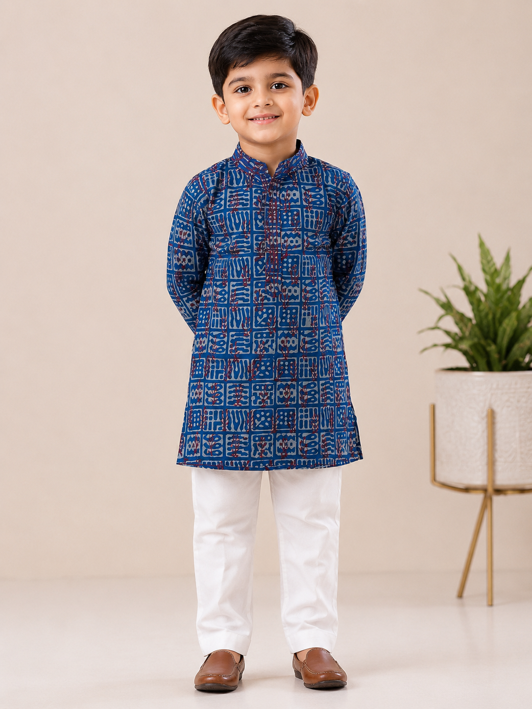 Jaipuri Indigo Print Pure Cotton Kurta & Trouser for Boys