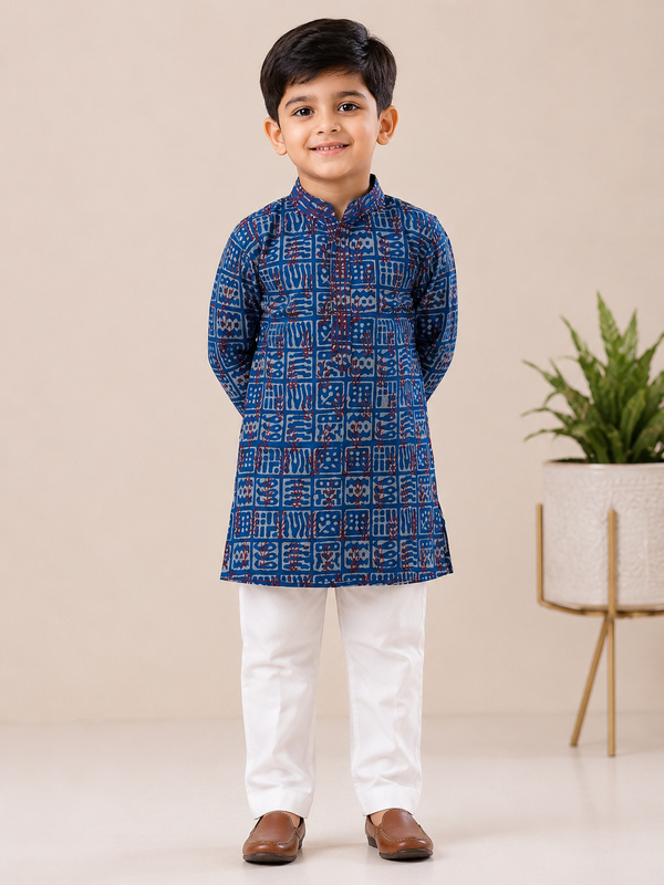 Jaipuri Indigo Print Pure Cotton Kurta & Trouser for Boys