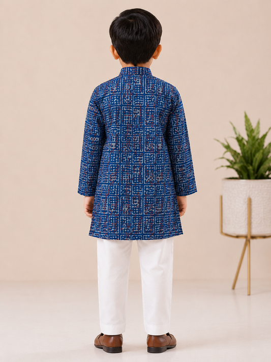 Jaipuri Indigo Print Pure Cotton Kurta & Trouser for Boys