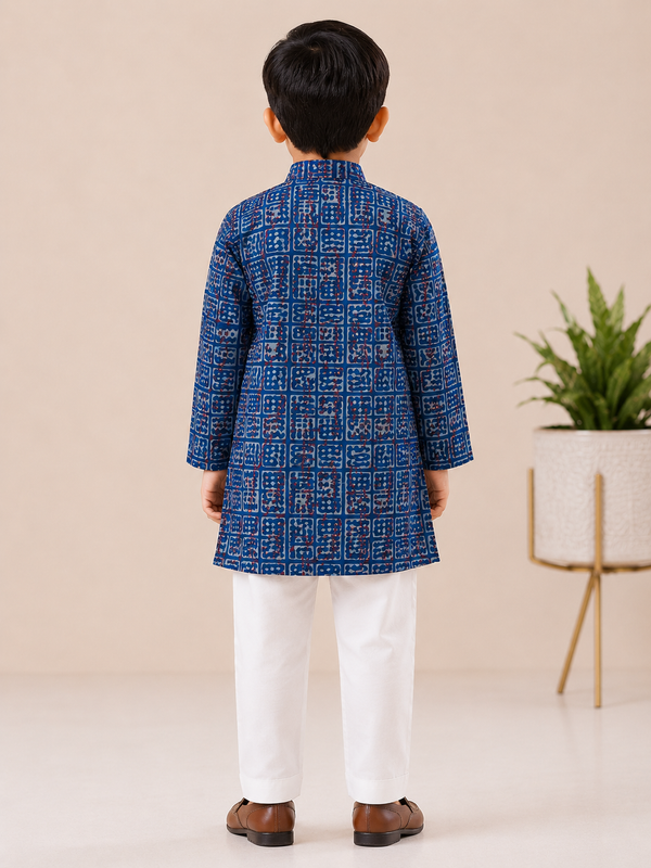 Jaipuri Indigo Print Pure Cotton Kurta & Trouser for Boys