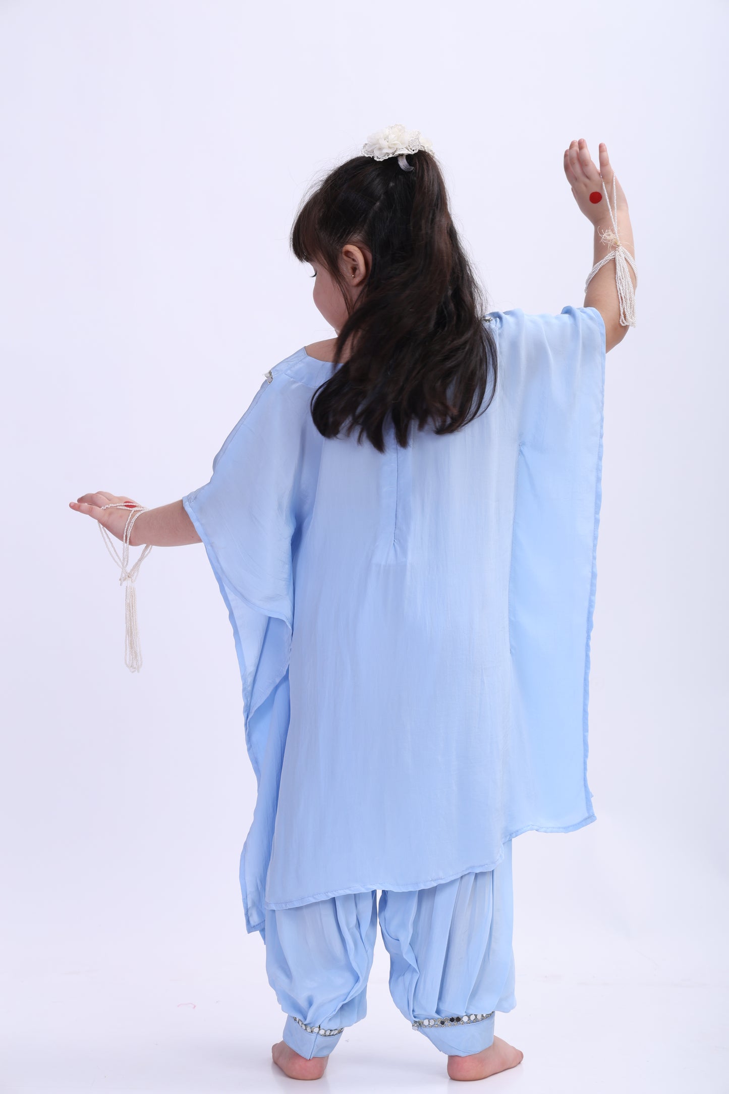 Aasmani Crape kaftan Patiala Salwar Set (with Seperate inner)