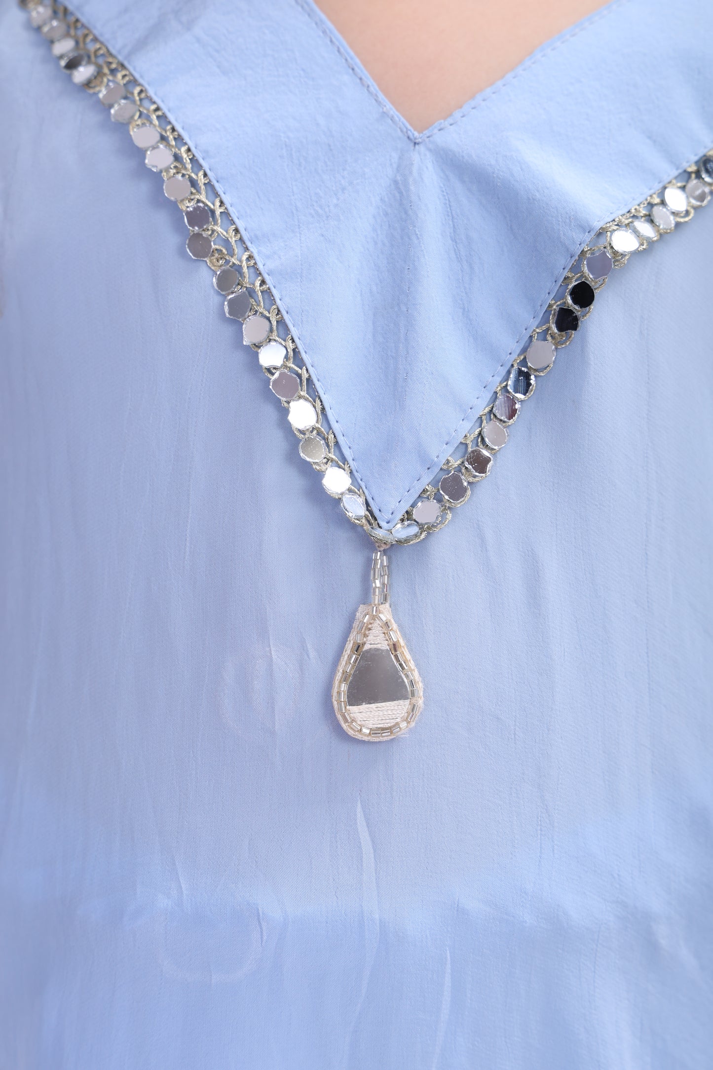 Aasmani Crape kaftan Patiala Salwar Set (with Seperate inner)