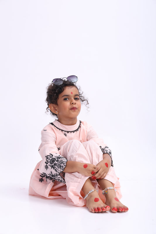 Peach Chikankari Suit with Embroidery for Girls
