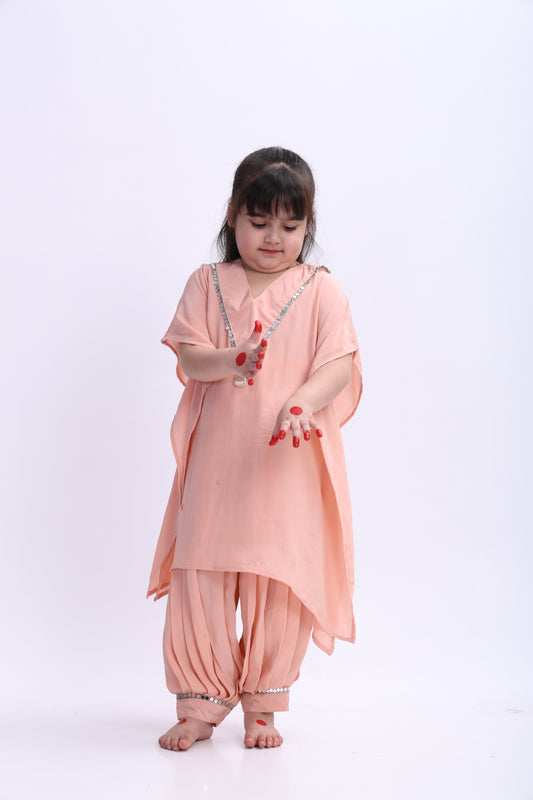 Peach Crape kaftan Patiala Salwar Set (with Seperate inner)