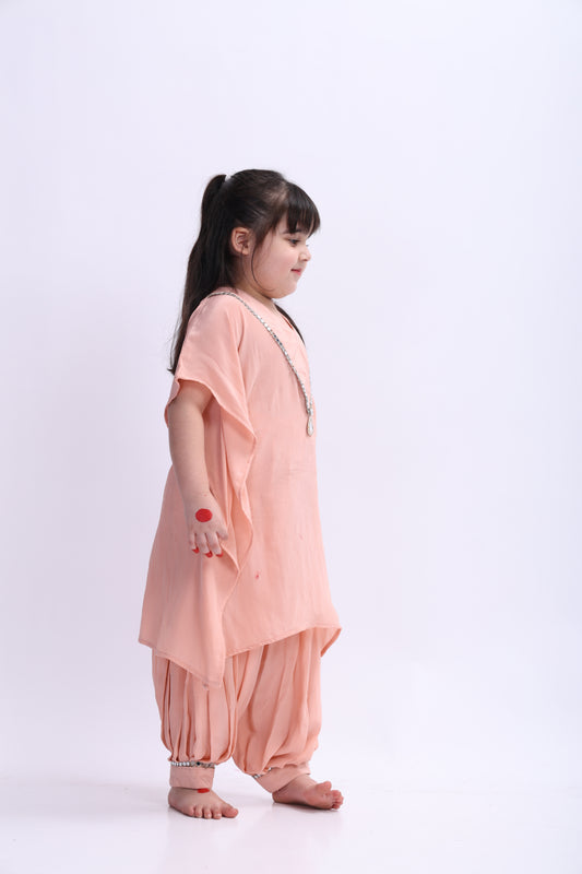 Peach Crepe Kaftan Patiala Salwar Set with Inner