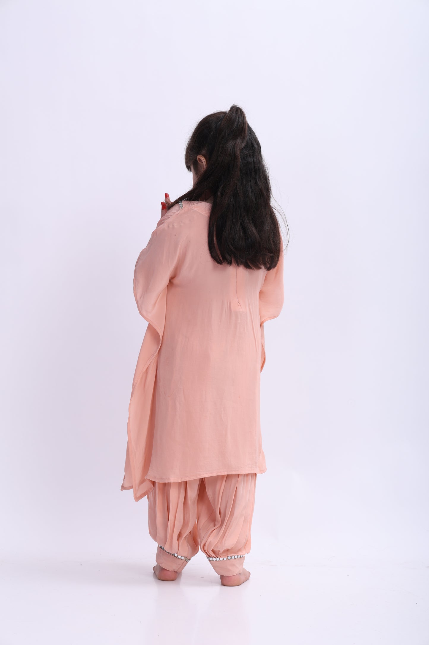 Peach Crape kaftan Patiala Salwar Set (with Seperate inner)