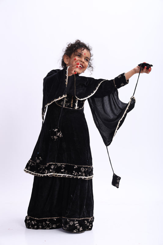 Black Velvet Sharara Set for Girls