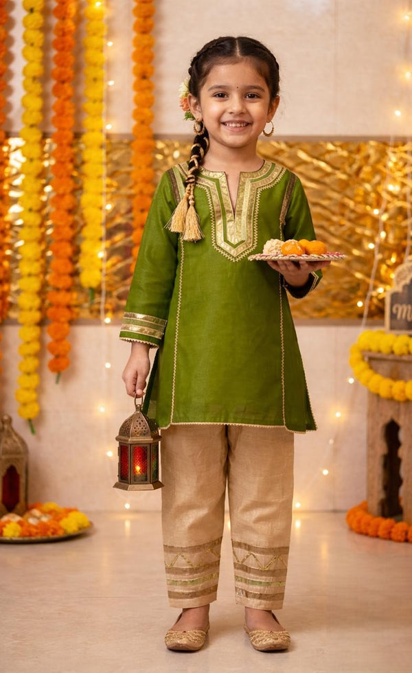 Mehendi Chanderi Suit with Dupatta