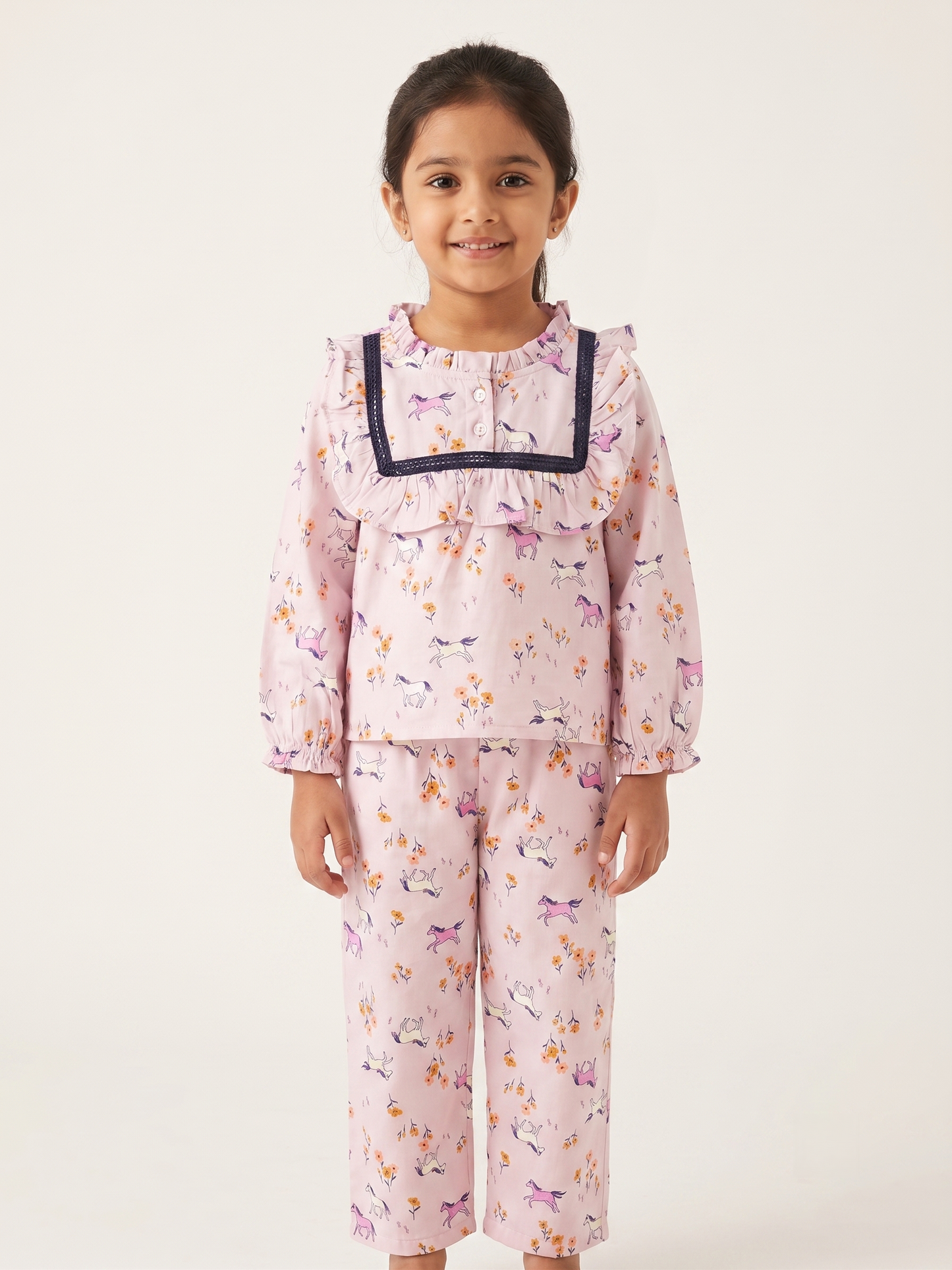 2 Piece hosiery Night Suit Set for Girls (Blue Lace)