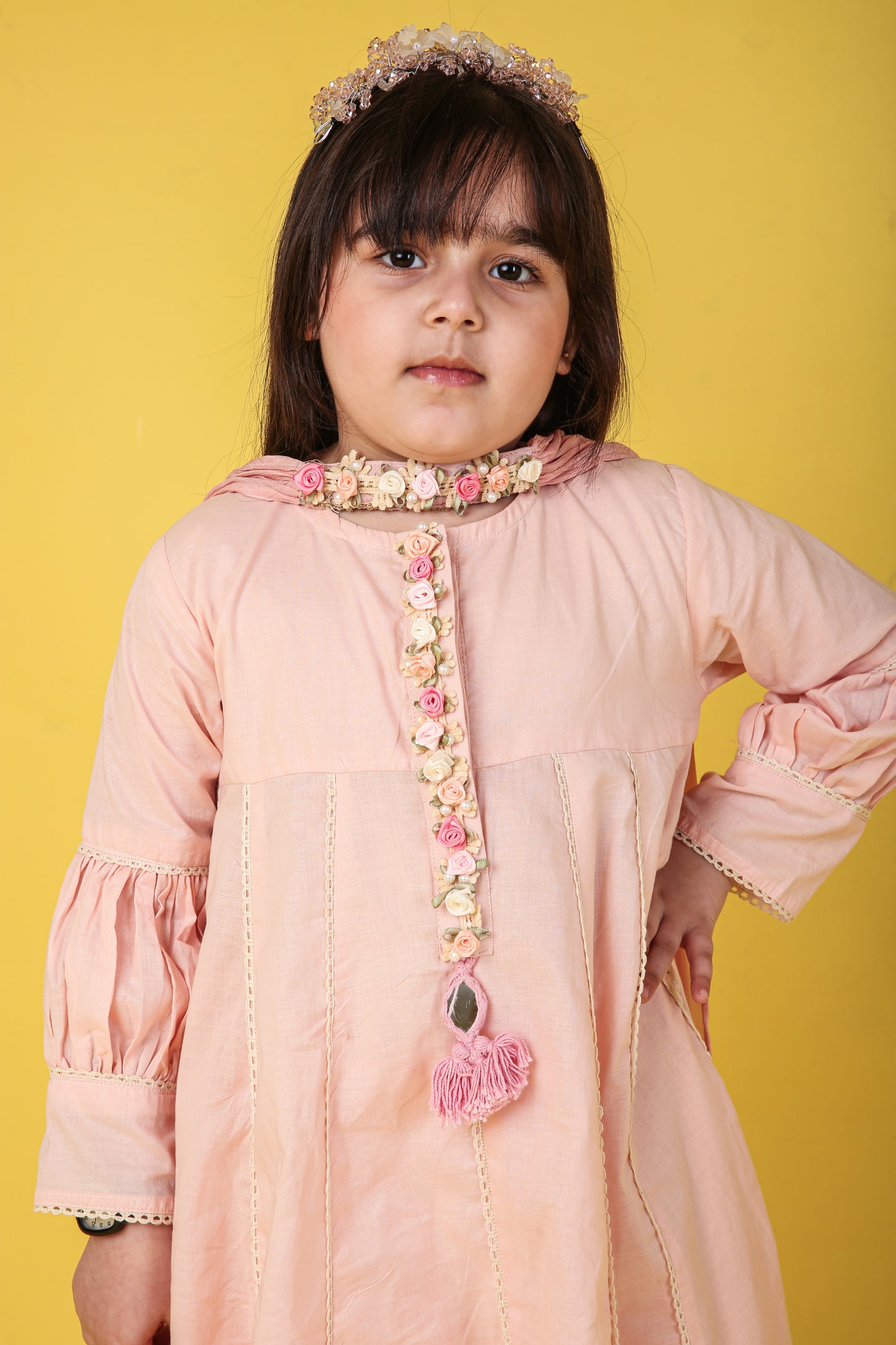 Pink Cotton Anarkali with Balloon Pajama and Pure Shifton Dupatta