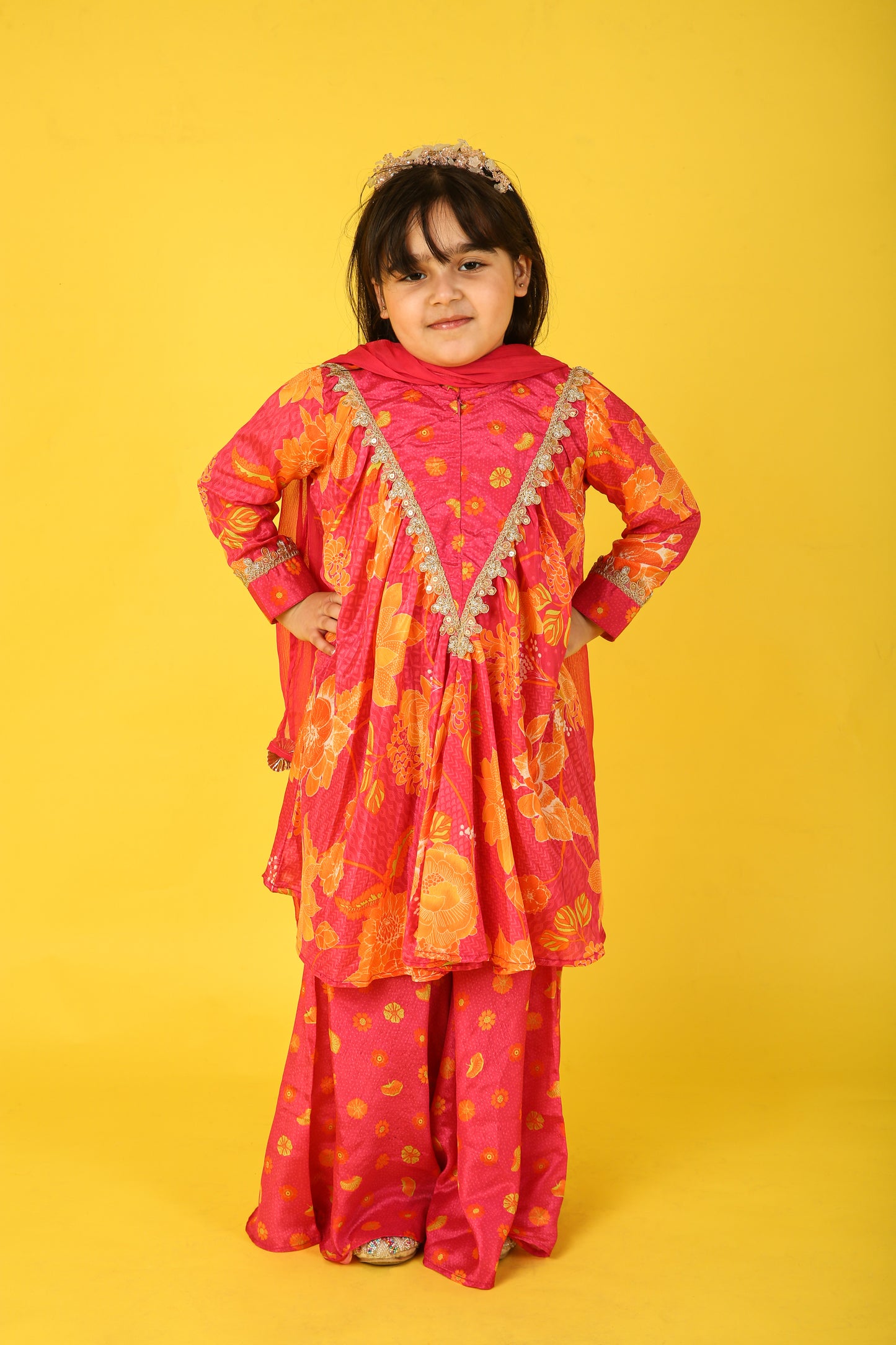 Gulabi Sharara with Shiffon Dupatta for Girls