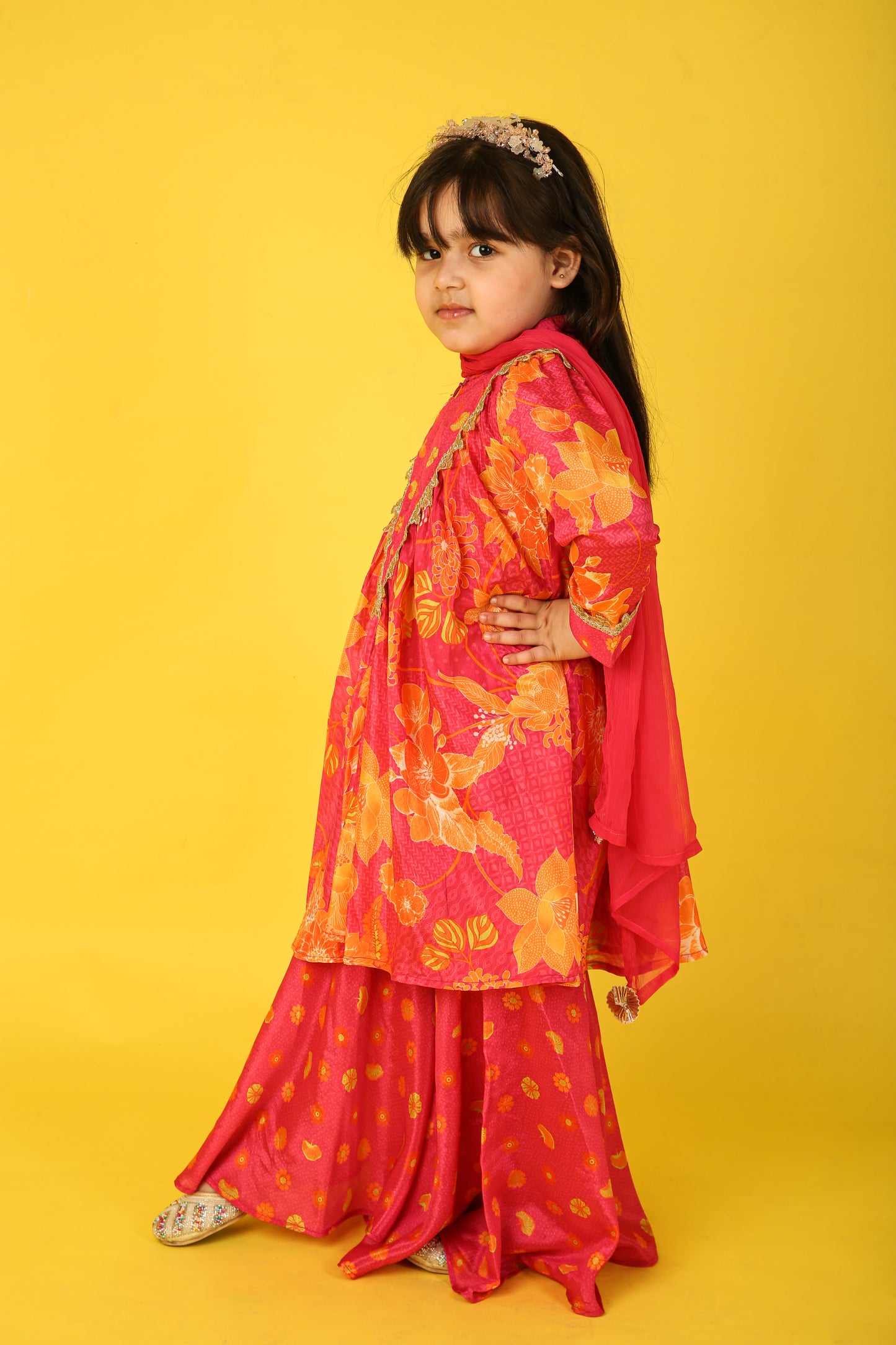 Gulabi Sharara with Shiffon Dupatta for Girls
