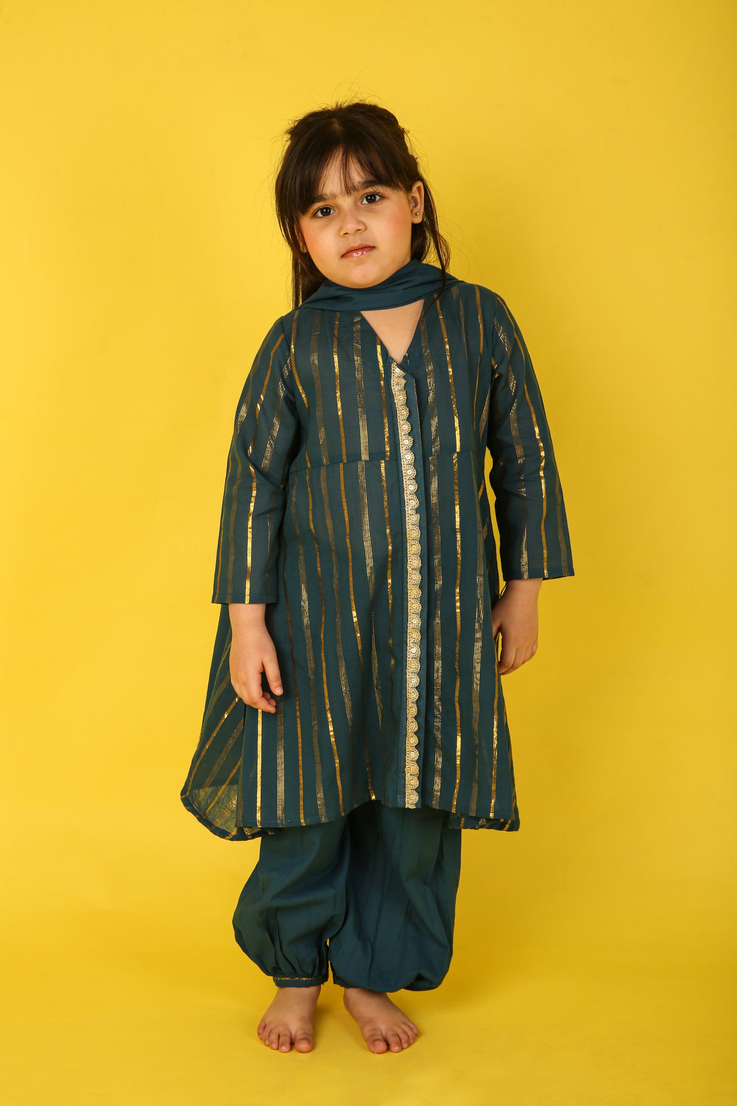 Teal Blue Frock with Green Dupatta