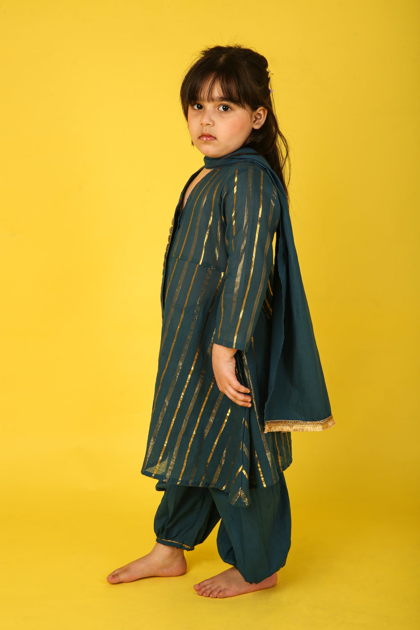 Teal Blue Frock with Green Dupatta