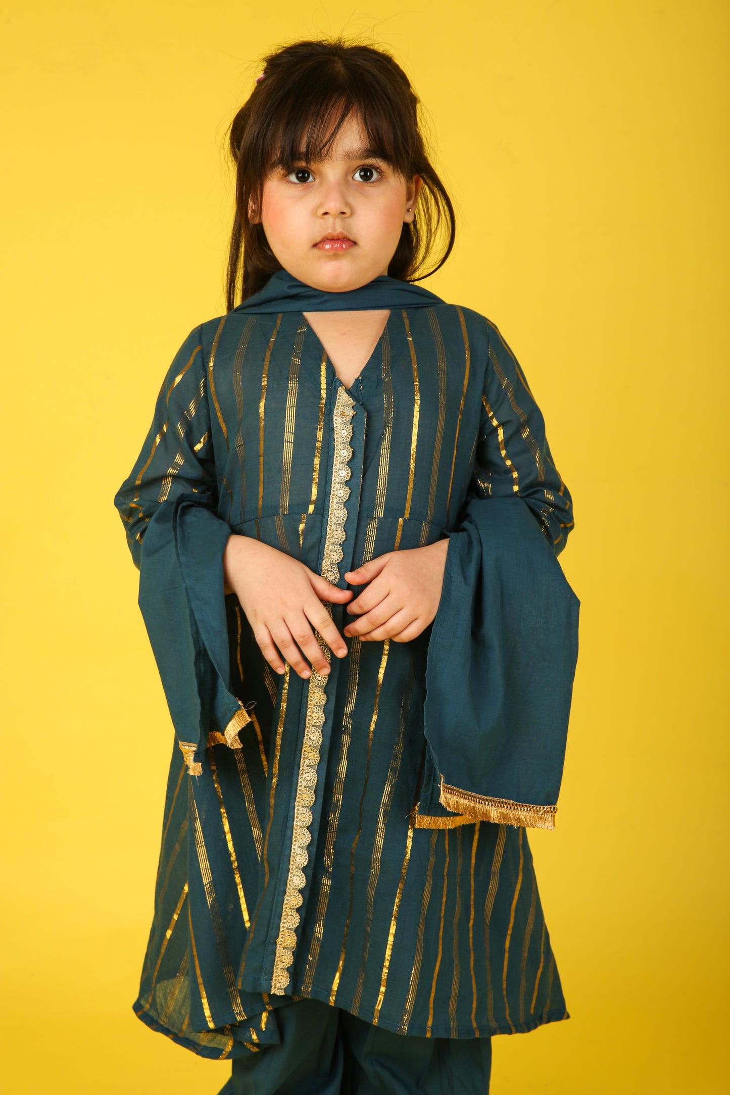 Teal Blue Frock with Green Dupatta