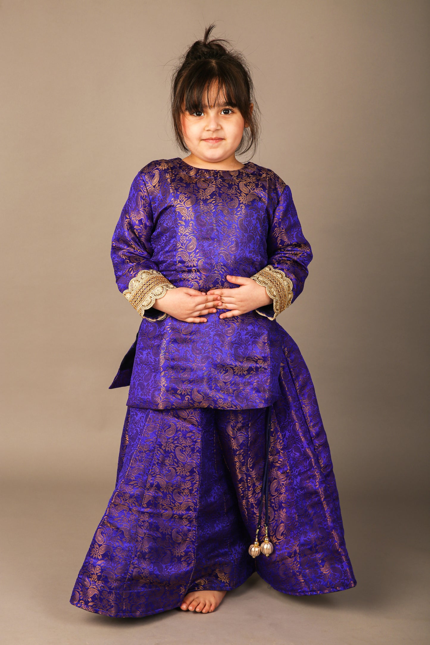 Dark Blue Banarsi Kurti Lahenga without Dupatta