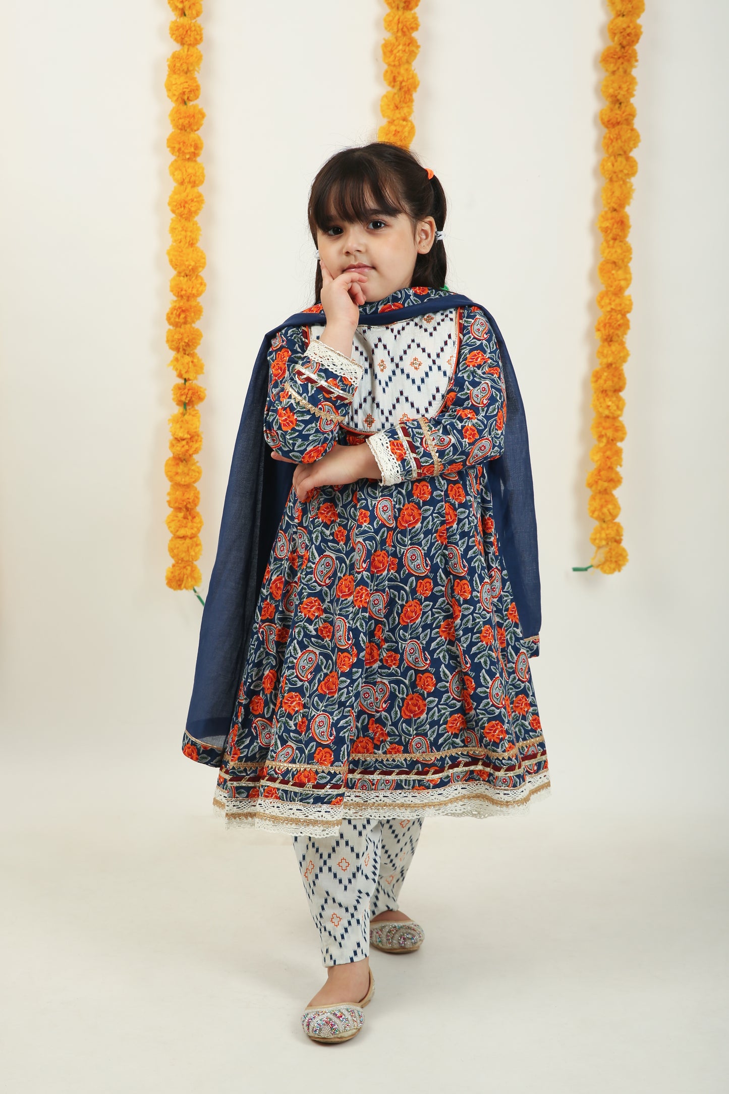 Genda Phool Cotton Frock with Trouser - Girls