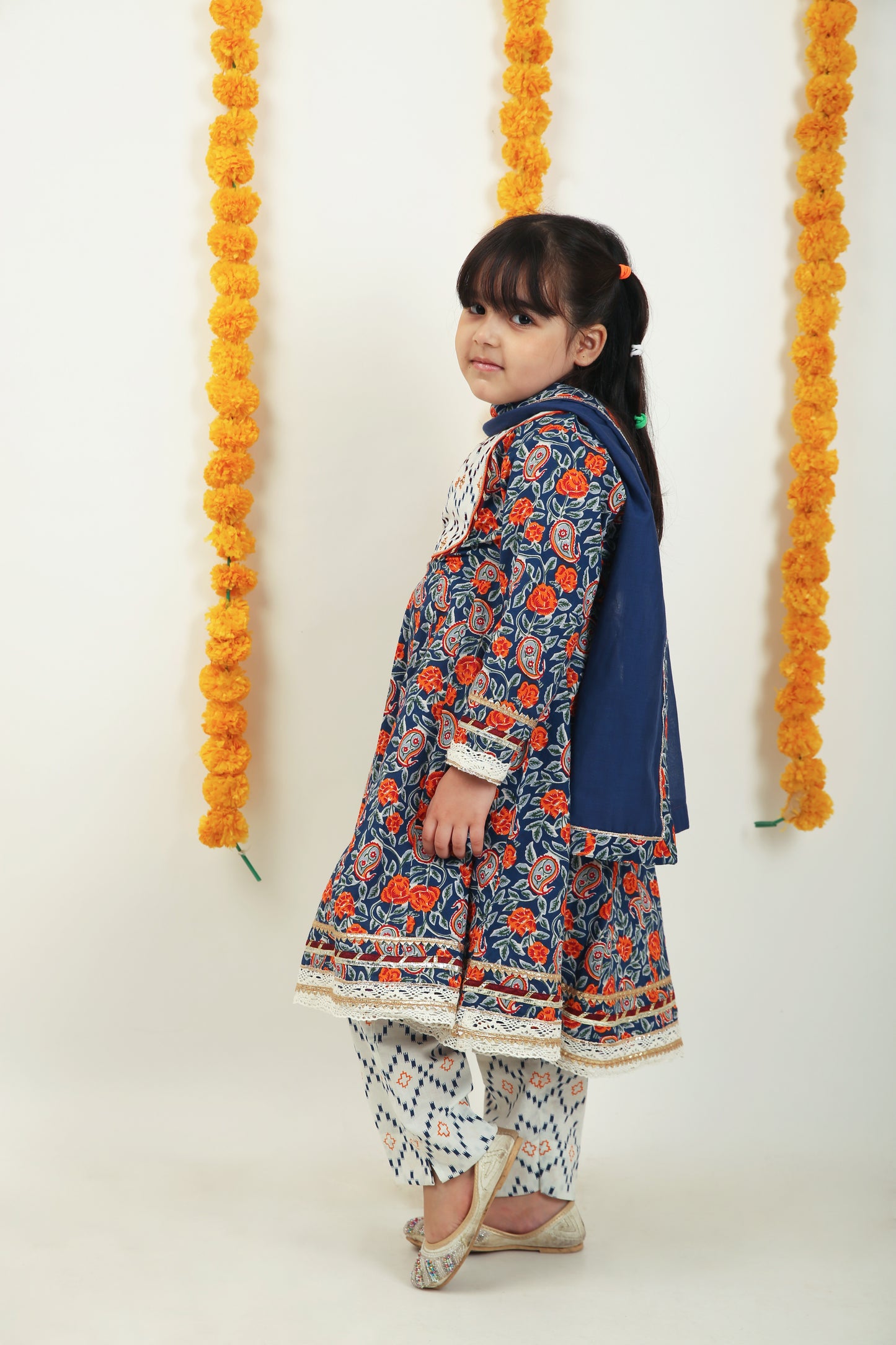 Genda Phool Cotton Frock with Trouser - Girls