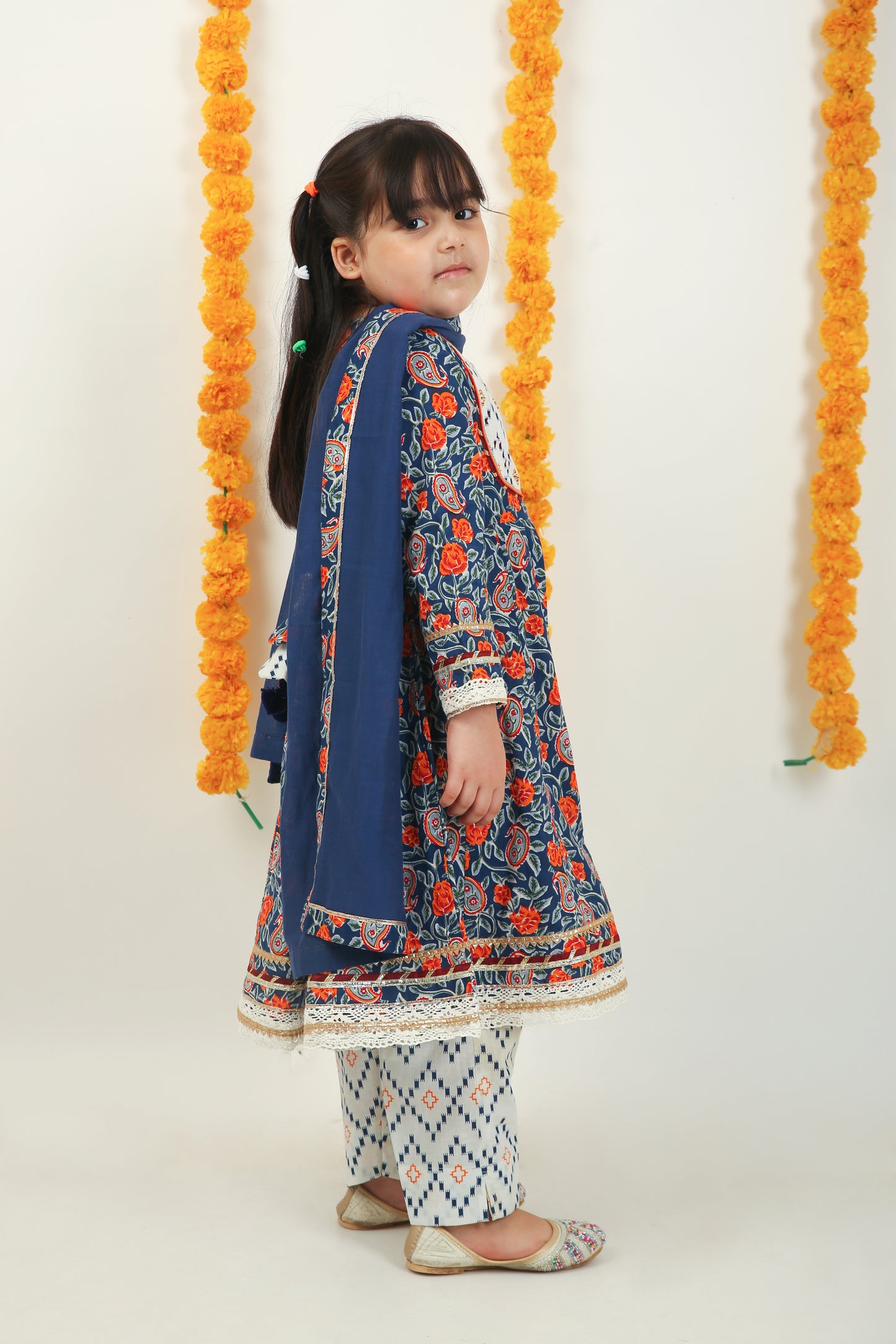 Genda Phool Cotton Frock with Trouser - Girls