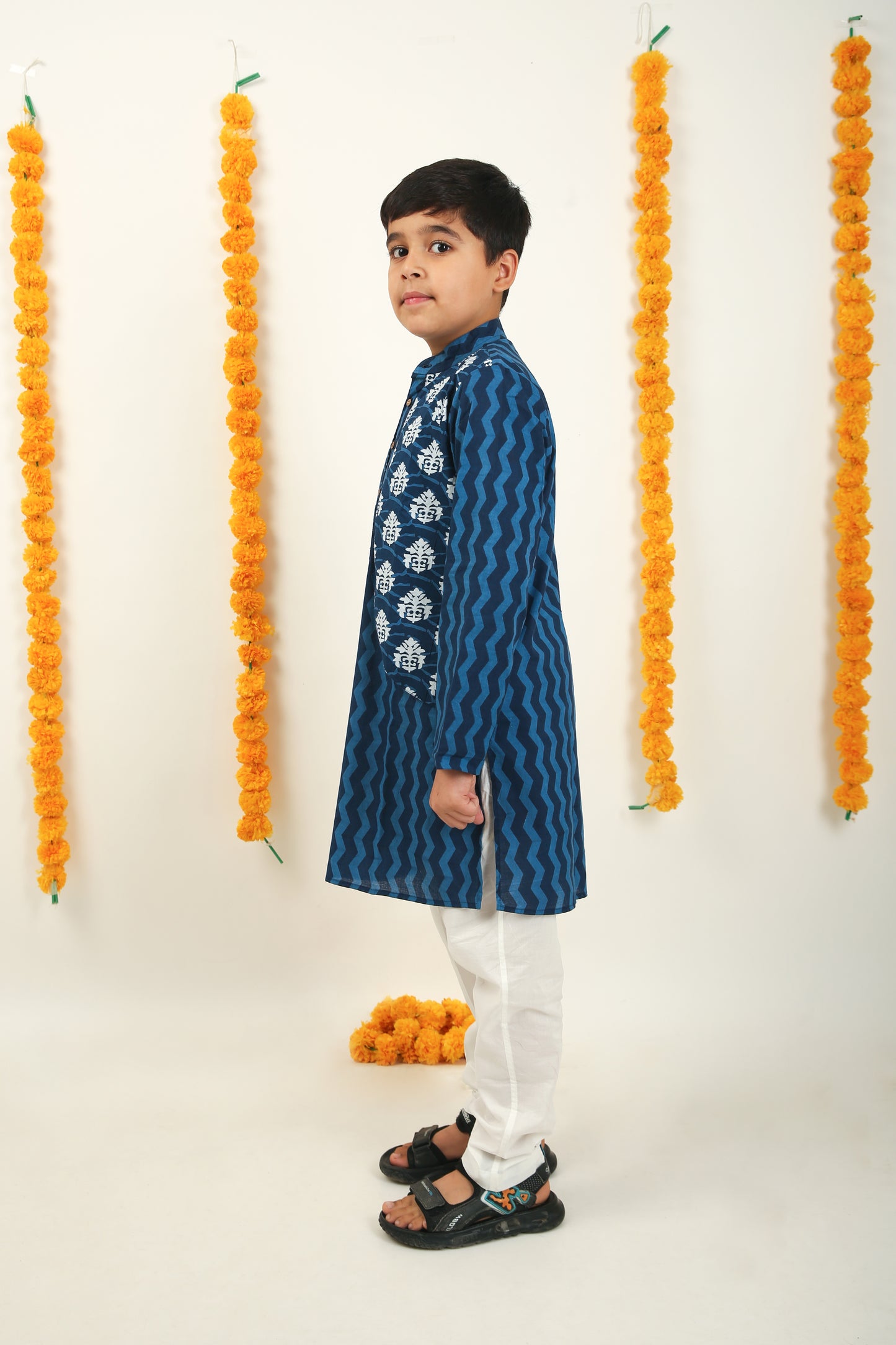 Neel Jaipuri Pure Cotton Kurta with Half Jacket & Trouser - Boys