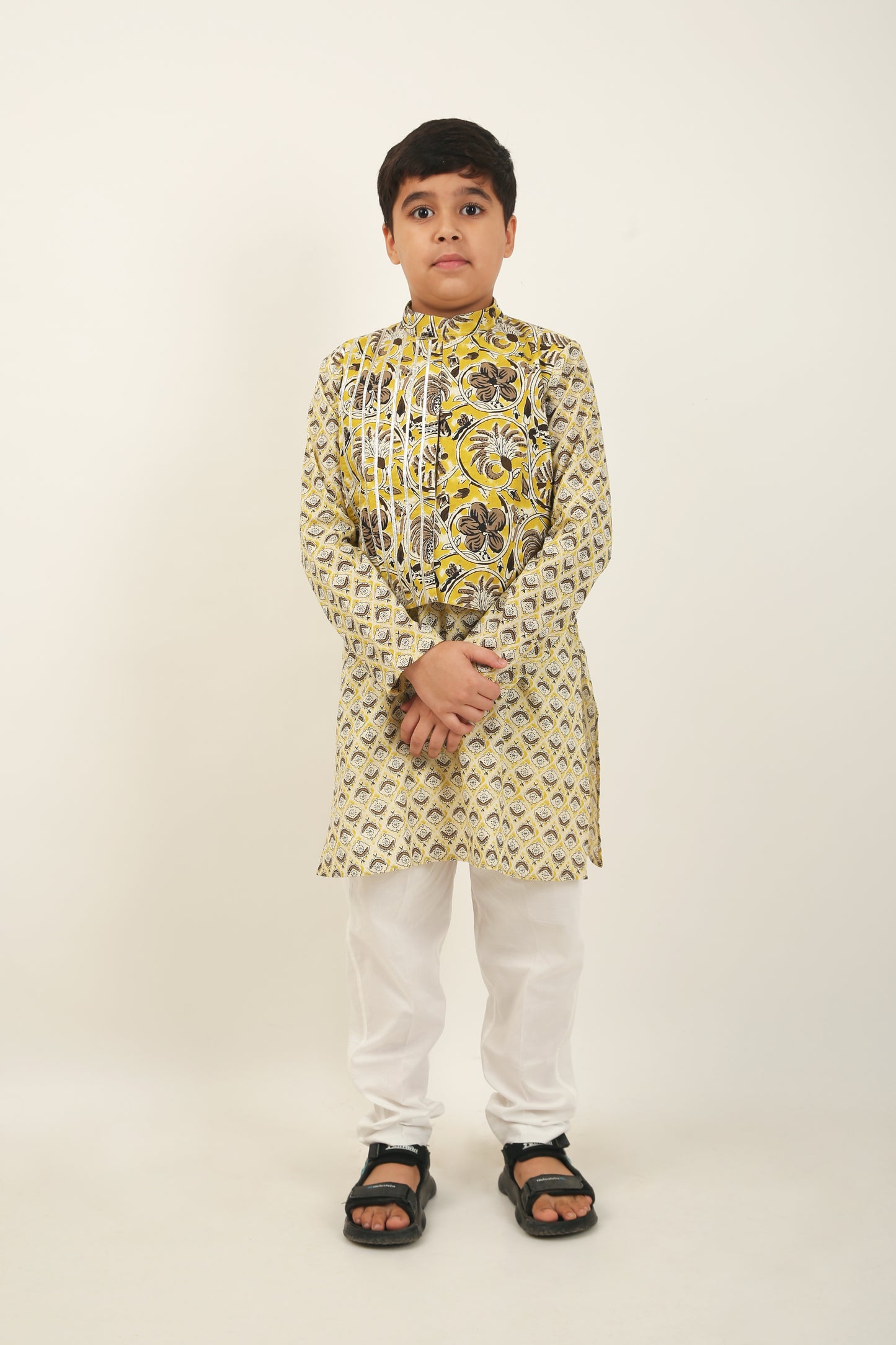Jaipuri Sarron Pure Cotton Party Kurta with Half Jacket & Trouser - Boys