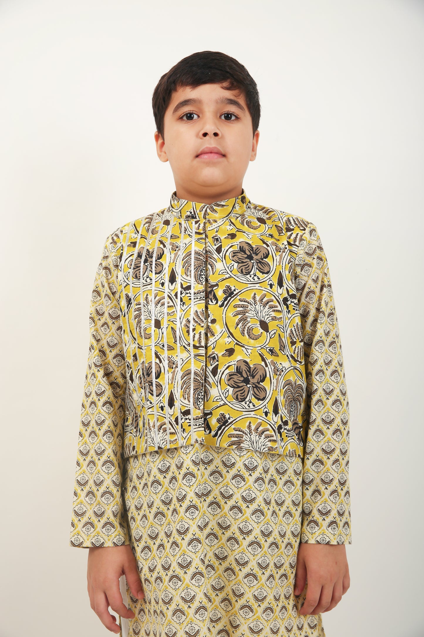 Jaipuri Sarron Pure Cotton Party Kurta with Half Jacket & Trouser - Boys