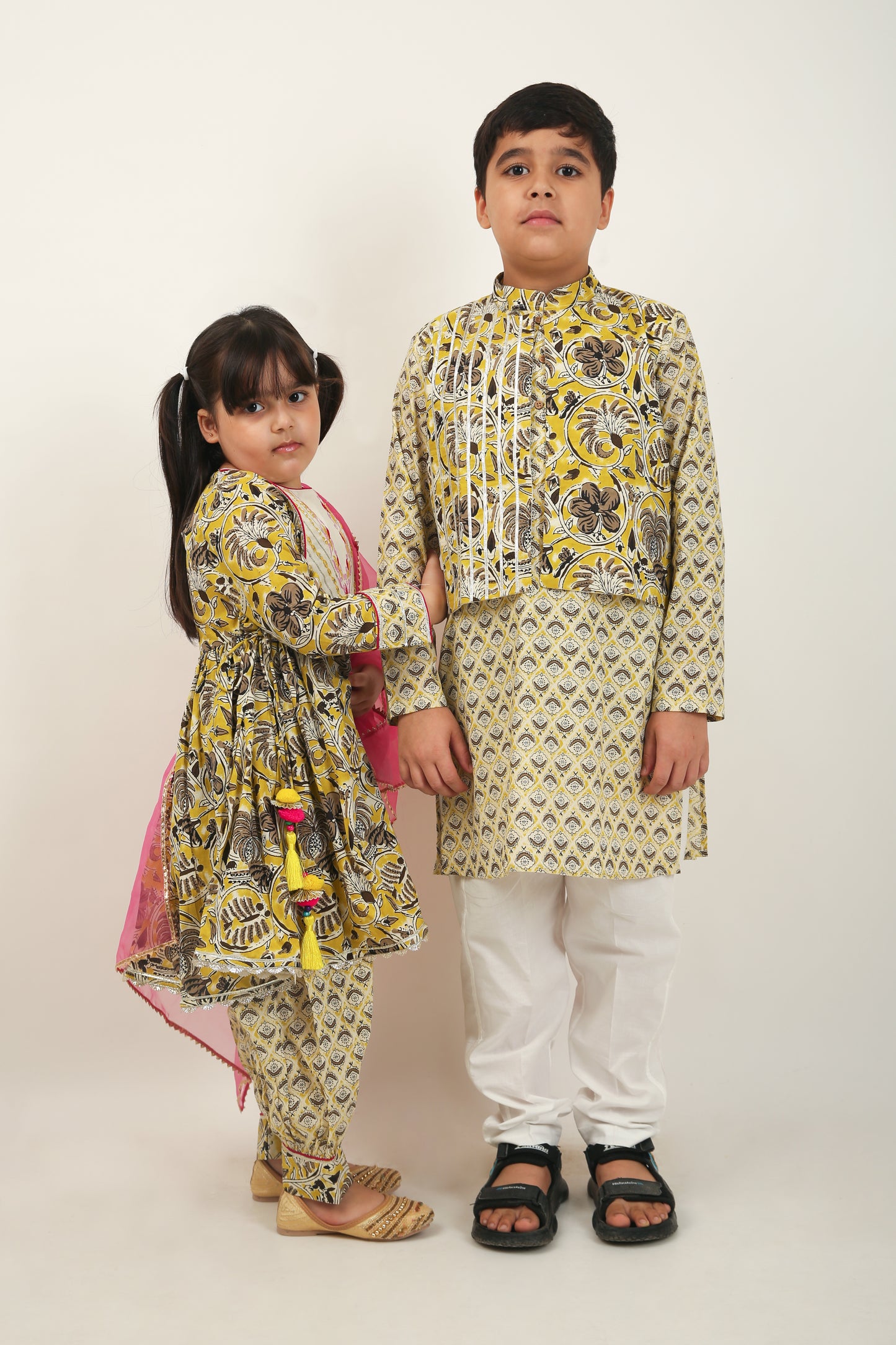Jaipuri Sarron Pure Cotton Party Frock with Afghani Shalwar - Girls