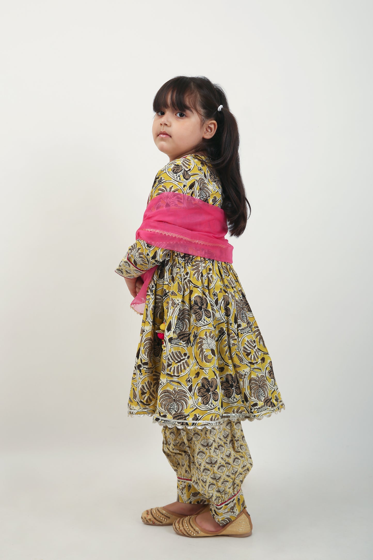 Jaipuri Sarron Pure Cotton Party Frock with Afghani Shalwar - Girls