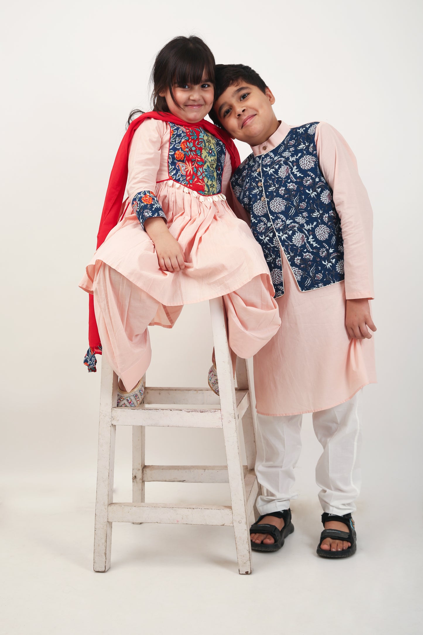 Peach Jaipuri Kurta with Farshi Shalwar - Girls
