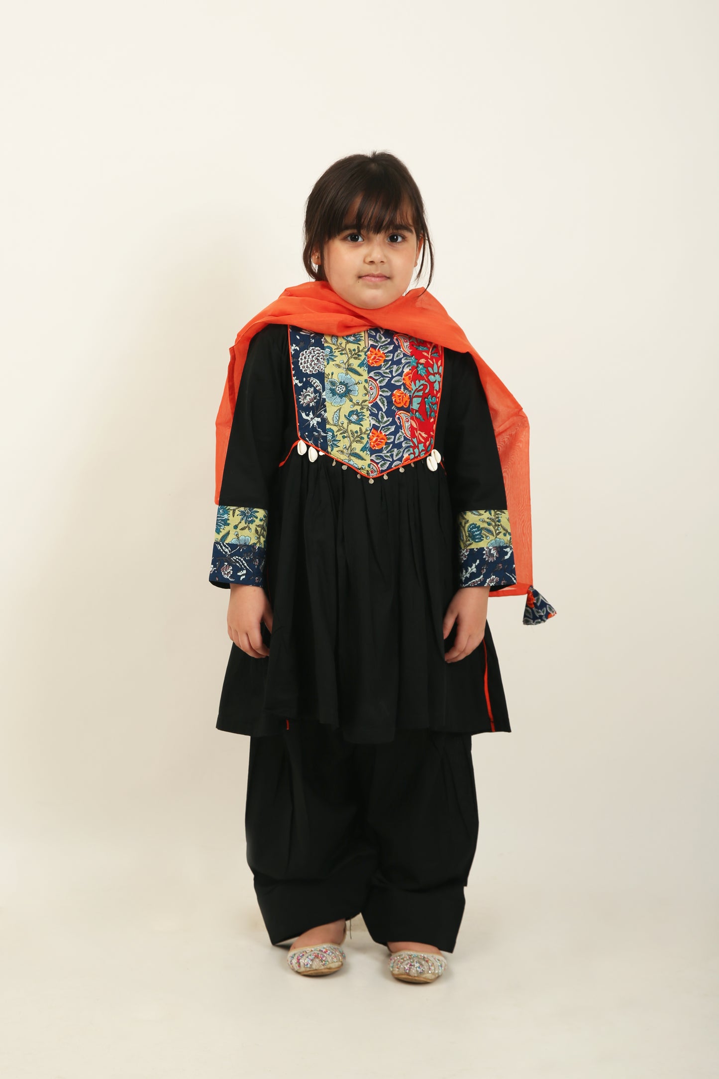 Black Jaipuri Kurta with Farshi Shalwar - Girls