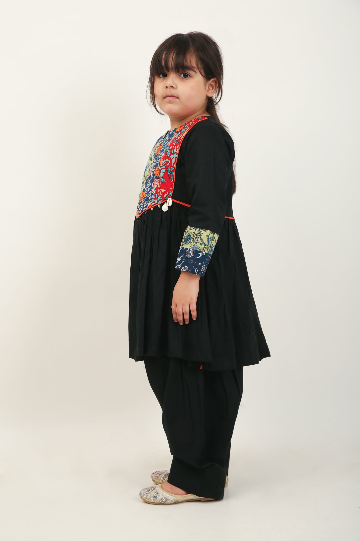 Black Jaipuri Kurta with Farshi Shalwar - Girls
