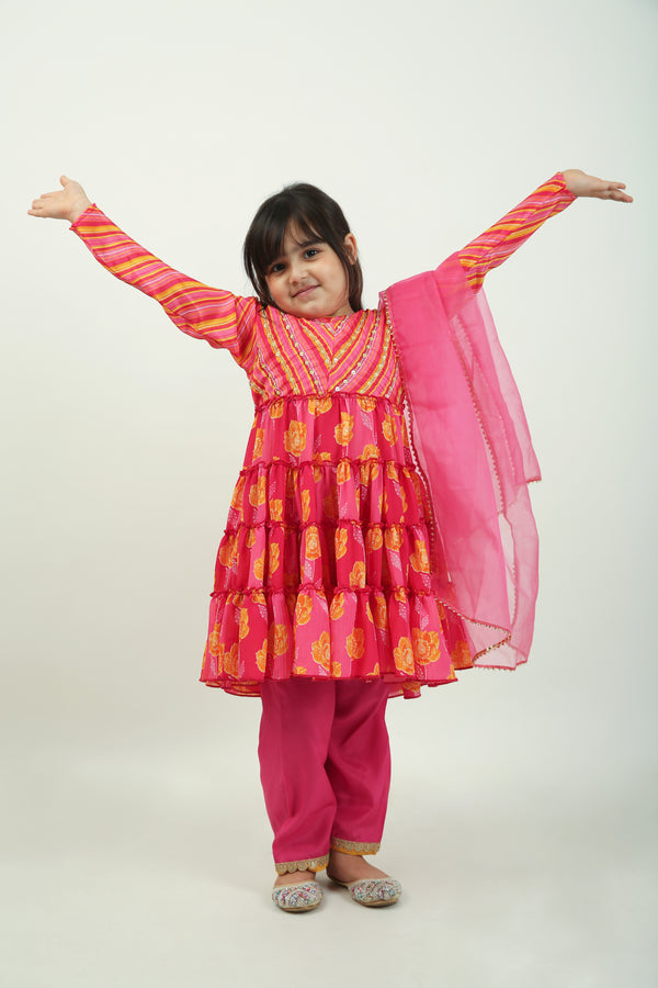 Rani Pink Chinnon Frock with Trouser Set for Girls