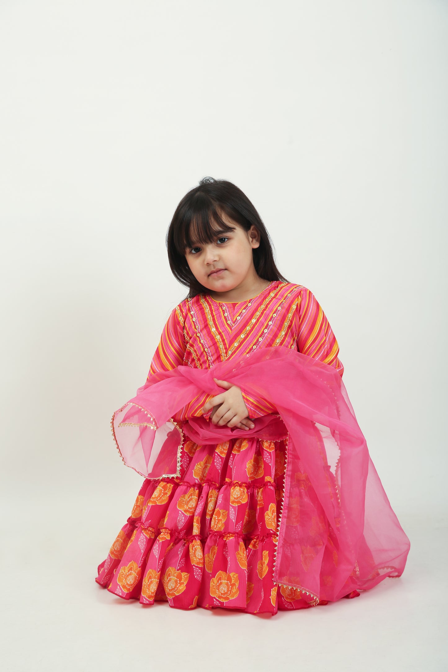Rani Pink Chinnon Frock with Trouser - Girls