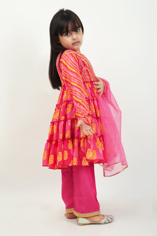 Rani Pink Chinnon Frock with Trouser Set for Girls