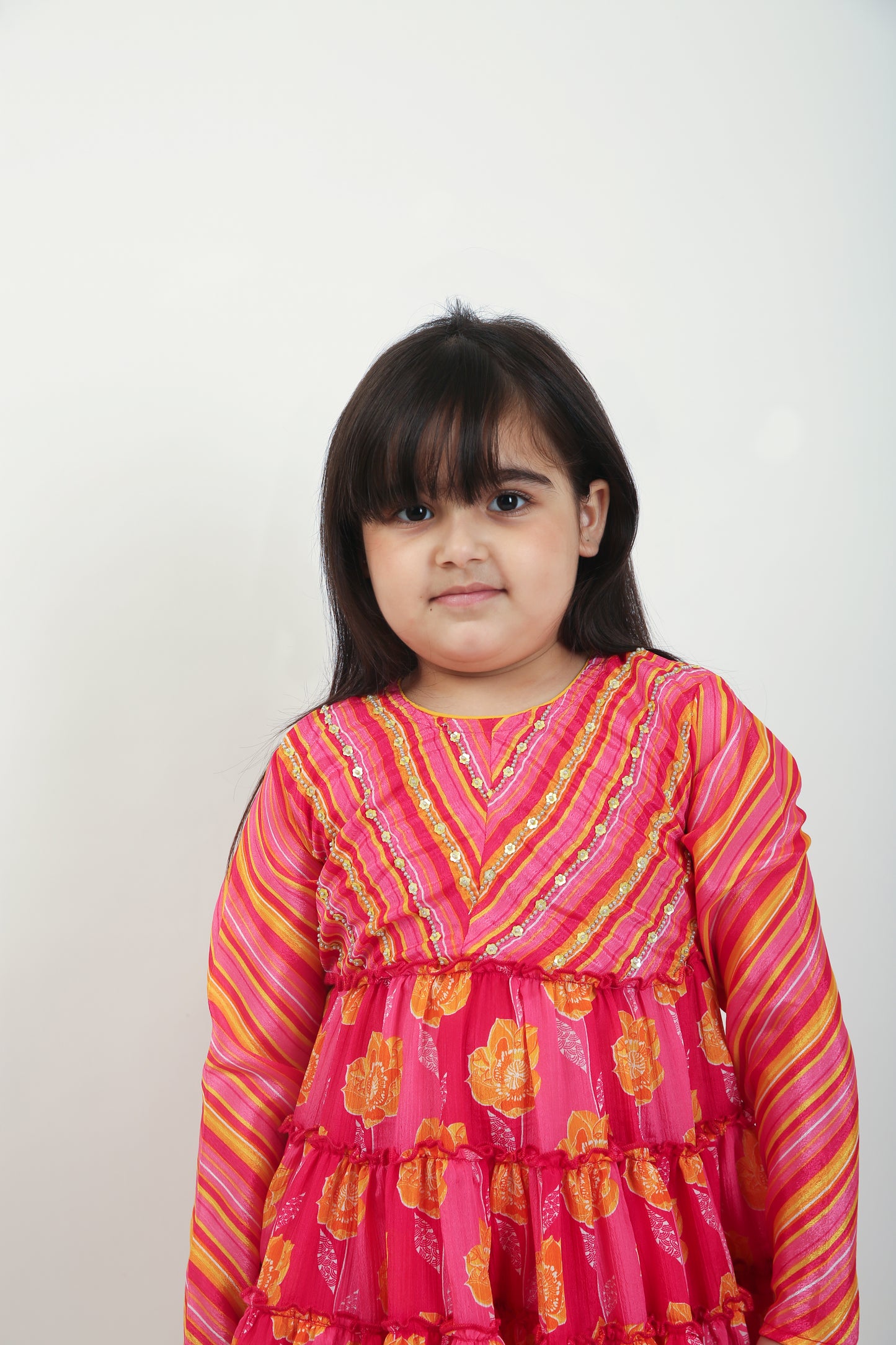 Rani Pink Chinnon Frock with Trouser - Girls